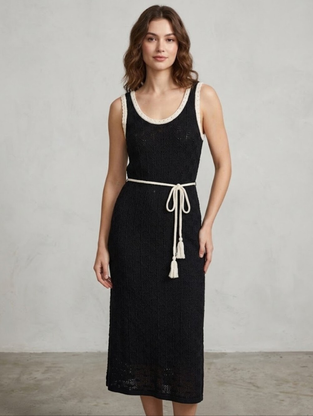 NWT Nine West Black Crochet Knit Midi Dress XS